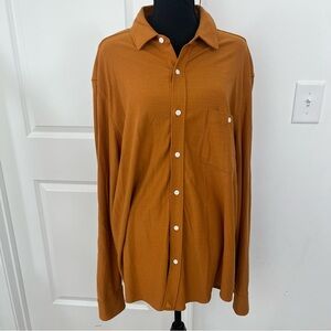 Untuckit Mens Striped Ribbed Knit Long Sleeve Collared Button Shirt Orange XXL